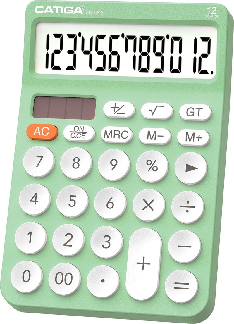 CATIGA 12 Digit Desktop Calculator Basic Desk Calculator with Large LCD Display, Big Buttons, 4 Function, Solar and Battery Dual Power, for Office, School, Home, SD-1292 Mint - Image 1